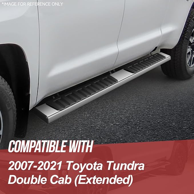 Running Boards Side Step Bars Compatible with 2007-2021 Toyota Tundra Double Cab Extended, 6.75 Inches Stainless Steel Running Boards Powdercoated Side, Chrome/Black