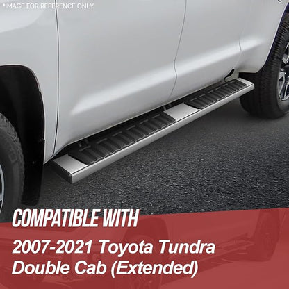 Running Boards Side Step Bars Compatible with 2007-2021 Toyota Tundra Double Cab Extended, 6.75 Inches Stainless Steel Running Boards Powdercoated Side, Chrome/Black