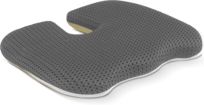 Gooo&Ma Car Seat Cushion & Office Chair Pad - Air Fiber Breathable U-Shape Cooling Cushion for Tailbone Comfort, Driving, Desk & Gaming, Ergonomic Washable Seat Pad with Non-Slip Base(Grey)