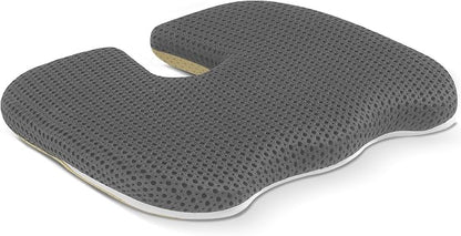 Gooo&Ma Car Seat Cushion & Office Chair Pad - Air Fiber Breathable U-Shape Cooling Cushion for Tailbone Comfort, Driving, Desk & Gaming, Ergonomic Washable Seat Pad with Non-Slip Base(Grey)