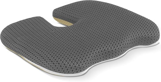 Gooo&Ma Car Seat Cushion & Office Chair Pad - Air Fiber Breathable U-Shape Cooling Cushion for Tailbone Comfort, Driving, Desk & Gaming, Ergonomic Washable Seat Pad with Non-Slip Base(Grey)
