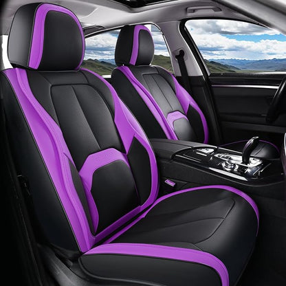 Coverado Car Seat Covers Front Seats, 2 Pack Nappa Leather Seat Covers for Cars, Waterproof Car Seat Protector with Lumbar Support, Front Seat Covers Universal Fit for Most Cars (Black&Purple)
