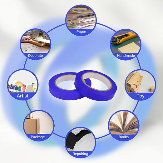 6 Rolls Fine Line Tape 1/16, 1/8, 1/5, 2/5, 1/2, 3/4 Inch x 55 Yard Fineline Masking Tape Painter Adhesive Automotive for DIY Car Auto Paint (Blue, Mixed Sizes)