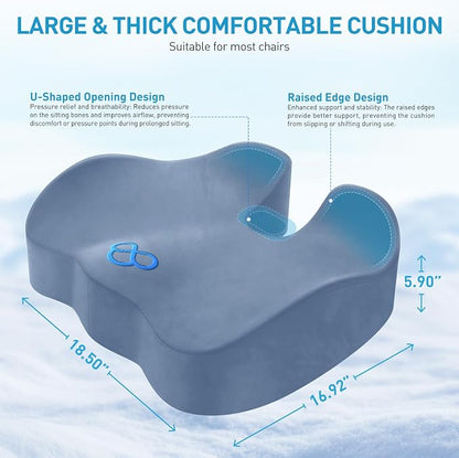 BlissTrends Extra Thick Seat Cushion for Office Chair & Car Seat,LightBlue | Tailbone & Sciatica Relief, Ergonomic Support, High-Density Memory Foam, Comfort for Extended Sitting