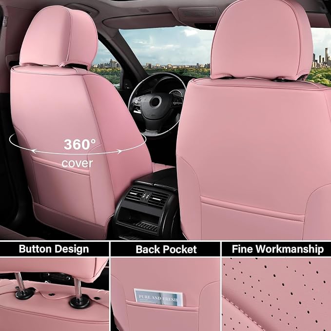 Coverado Car Seat Covers Full Set, Automotive Front and Rear Seat Covers with Backrest, Nappa Leather Car Seat Protectors Waterproof, Universal for Most Vehicles