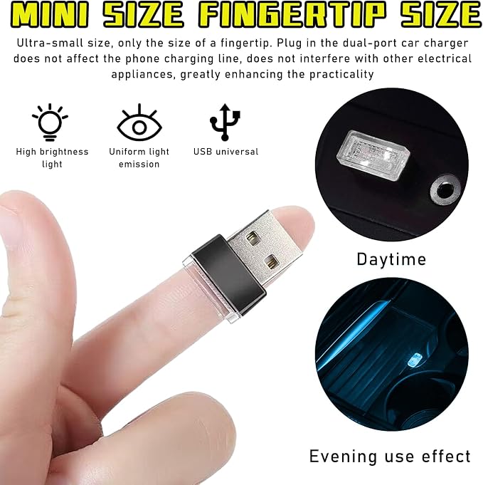 Augeny 4 PCS USB LED Car Interior Atmosphere Lamp, Plug-in USB Decor Night Light, Portable Auto Ambient Lighting Kit, Universal Vehicle Interior Accessories for Most Cars (2 Red+2 Ice Blue)