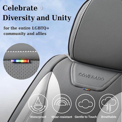 Coverado Pride Ride Car Seat Covers Full Set, Rainbow Seat Covers for LGBTQ+, Leather Waterproof Universal Car Interior Covers Seat for Most Cars