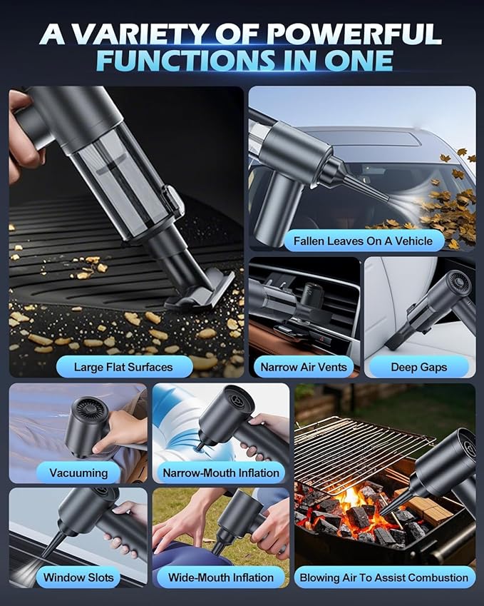 Handheld Car Vacuum Cleaner, 15000PA Car Vacuum Cleaner and Air Duster, High Power Handheld Vacuum Cordless Rechargeable with Multi-Nozzles, Portable Mini Vacuum for Cars Home Office (Black)