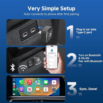 Type-C 2-in-1 Wireless CarPlay & Android Auto Adapter, Metal USB-C Mini Plug & Play Car Play Dongle, Converts Factory Wired Connection to Wireless for Car 2016+, OTA, No Lag for iPhone & Android Phone