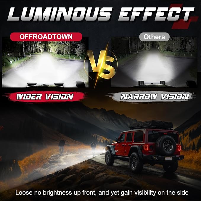 OFFROADTOWN 7inch LED Light Bars LED Pods Off Road Fog Driving Lights Side Shooter Cube with Black Red Blue Side Cover for Truck ATV UTV Motorcycle Pickup Boat