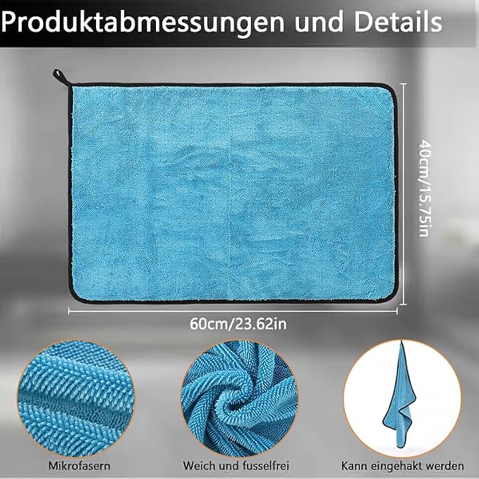 DIAOJIA 3 Pack Microfiber Car Towels (16" x 24"), 500 GSM Double-Sided Absorbent Coral Fleece Cloths for Washing, Drying & Cleaning, Streak-Free & Lint-Free (Light Blue)