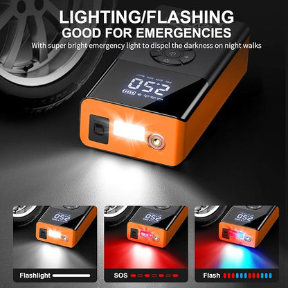Jump Starter with Air Compressor, 8000A 180PSI, Portable Car Battery Jump Starter (All Gas/12L Diesel) 12V Automobile Jump Box Pack Chargers with Jumper Cables, 4-Mode LED Lights