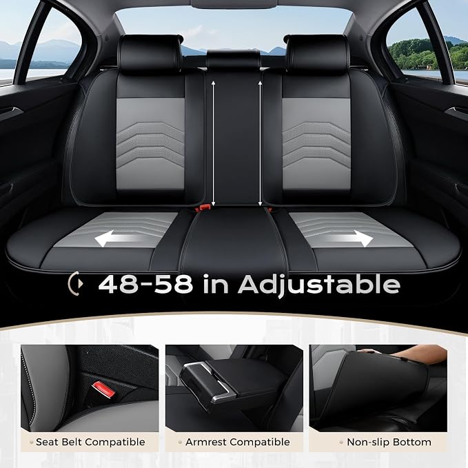 Coverado Car Seat Covers Full Set, Faux Leather Car Seat Covers for Cars, Car Seat Covers Front Seats and Back Car Seat Protector Waterproof, Car Seat Cushion Universal Fit for Most Cars, Black&Gray