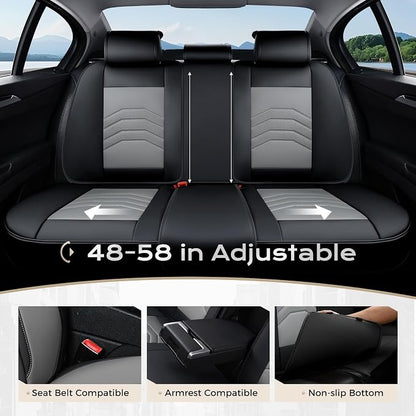 Coverado Car Seat Covers Full Set, Faux Leather Car Seat Covers for Cars, Car Seat Covers Front Seats and Back Car Seat Protector Waterproof, Car Seat Cushion Universal Fit for Most Cars, Black&Gray
