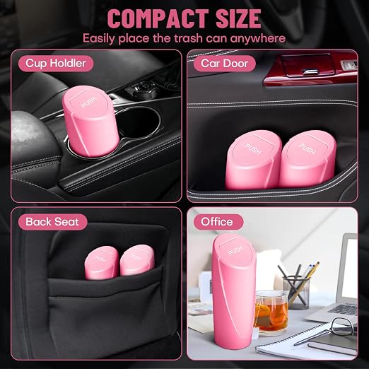 Car Trash Can Bin with Lid-2 Packs Car Garbage Can Cup Holder-Rose Red Mini Leakproof Vehicle Trash Garbage Can Bin with 40pcs Trash Bags-Car Organizers and Storage for Front Back Seat Accessories