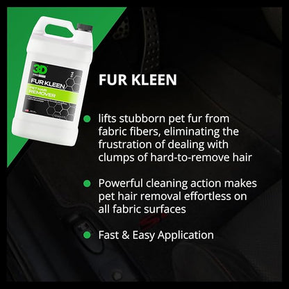 3D Fur Kleen - Pet Hair Remover & Cleaner - Loosens Embedded Pet Fur for Easy Removal - Safe for Carpets, Upholstery & Auto Interiors, 1 Gallon