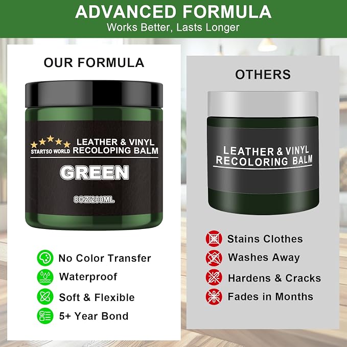 STARTSO WORLD Leather Recoloring Balm, Pine Green Leather Repair Kit for Furniture, Leather Dye, Leather Color Restorer for Couches, Leather Couch Paint | Repair, Restore & Renew Old, Faded Leather