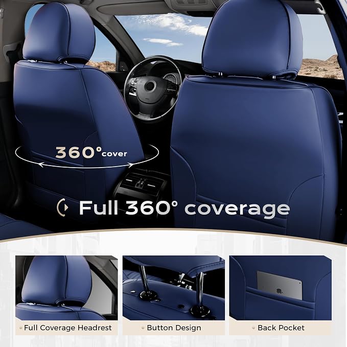 Coverado Car Seat Covers Front Seats, Seat Covers for Cars, Car Seat Protector, 2-Pack Car Seat Cushion Nappa Leather, Waterproof Seat Covers Carseat Cover Universal Fit for Most Cars Trucks(Blue)