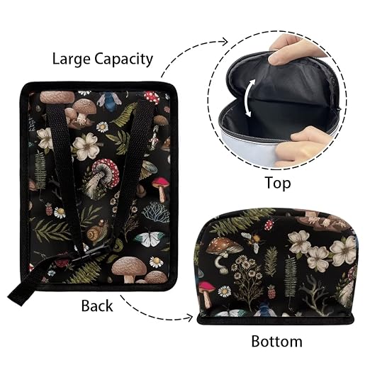 Auto Trash Can, Dark Wild Mushroom Ferns Printed, Manual-Lift, 14"W x 14"H x 14"D