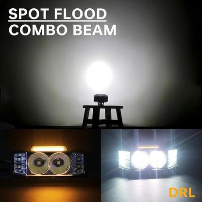 3 Inch LED Pods, 2PCS 40W 12V Flood Spot Ditch Lights Offroad Driving Fog LED Work Light for Truck ATV UTV Motorcycle (HZ1126-DRL)