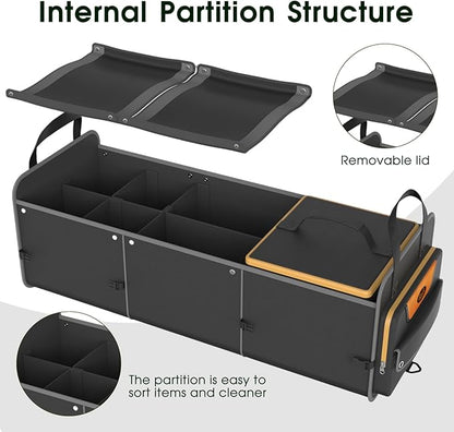 SugarFox Car Trunk Organizer for SUV, Heavy Duty Waterproof Trunk Organizer, Foldable Collapsible Car Organizer with Cooler, Multi-Compartment Large Trunk Organizer (95L), Black-M003