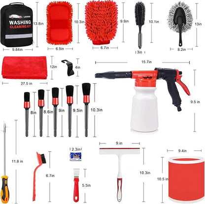 LIANXIN Car Wash Kit with Foam Gun, Car Cleaning, Car Wash Detailing Kit | Car Washing Kit High-Pressure Foam Spray Microfiber Collapsible Bucket Cleaning Detailing Brush Ideal for Home Car Detailing