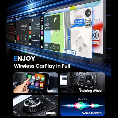 2 in 1 CarPlay Adapter for Mitsubishi i‑MiEV 2017, CarPlay Wireless Adapter with Auto Reconnect Fast Pairing Bluetooth Connection Compact USB Dongle,A/Silver-Side Heat Dissipation