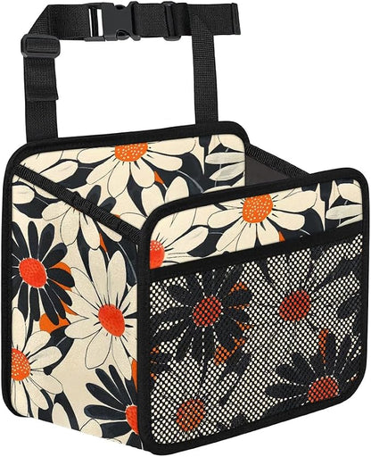Car Backseat Organizer, PU Leather Back of Seat Cars Hanging Organizer with Pockets Leakproof Car Garbage Bag Hanging Cars Seat Storage Box Travel Accessories Foldable (Flower Orange)
