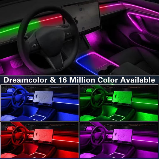 Acrylic Car LED Interior Strip Lights, 6 in 1 Dreamcolor Ambient Lighting Kit with Wireless APP, Luxury EL Wire Trim 16 Million Colors Neon Strip for Car Inside Decoration(No Remote)