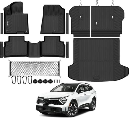 Tongama-Floor Mats for 2026 Kia Sportage Hybrid, All Weather TPE Trunk Mat and Backrest Mats Protector and Cargo Net and Door Sill Guards for Kia Sportage Floor Liner Accessories