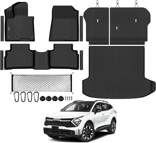 Tongama-Floor Mats for 2026 Kia Sportage Hybrid, All Weather TPE Trunk Mat and Backrest Mats Protector and Cargo Net and Door Sill Guards for Kia Sportage Floor Liner Accessories