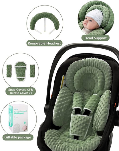 TinlyFinly Infant Car Seat Insert with Extra Cushion for Preemie to Toddler, Reversible Newborn Carseat Insert for Baby Head Body Support, Fits for Stroller, Baby Swing, Bouncer - Dots, Dark Green