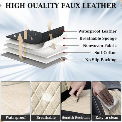 Coverado Car Seat Covers Front Seats, Waterproof Faux Leather Car Seat Covers 2 Pack, Universal Car Seat Protector Driver Seat Covers Fit for Most Cars Trucks SUV- Black&White