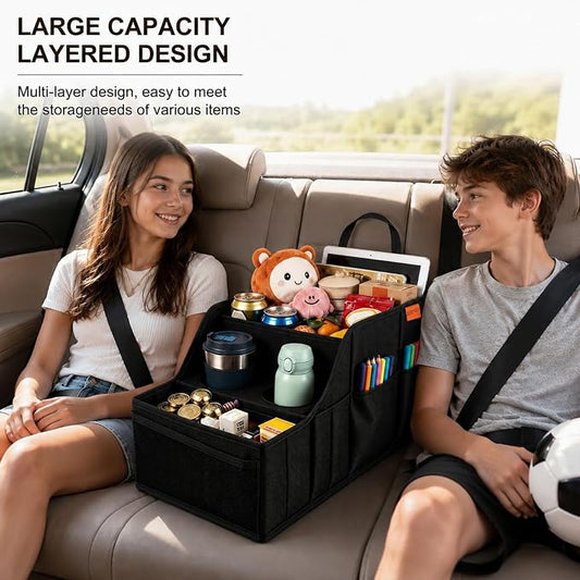 Car Seat Organizer Backseat and Passenger Seat Organizer with 9 Compartments 2 Cup Holders Car Organizer Front Seat Storage for Travel Kids，Black