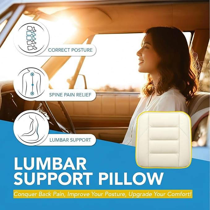 CORRIDOR Genuine Leather Seat Cushion for Car - Handmade - Relieve Hip, Pressure and Sciatica Pain - Ideal for Lower Back Pain - for Office Chair and Car Seat (Off White, Backrest)