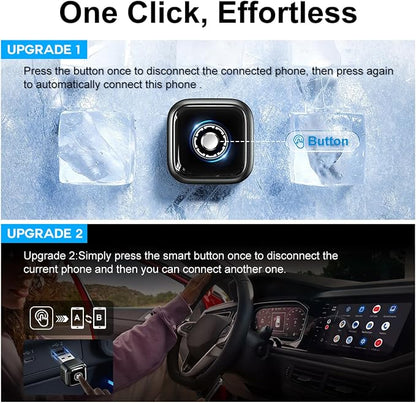 Ultra Mini Wireless CarPlay Adapter for iPhone ＆Android – 2026 Next-Gen 2 in 1 Wireless CarPlay ，5s Auto Reconnect, One-Click Switch for Two Phones, 5.8GHz WiFi+Bluetooth5.4，Adapter Stable & No Lag