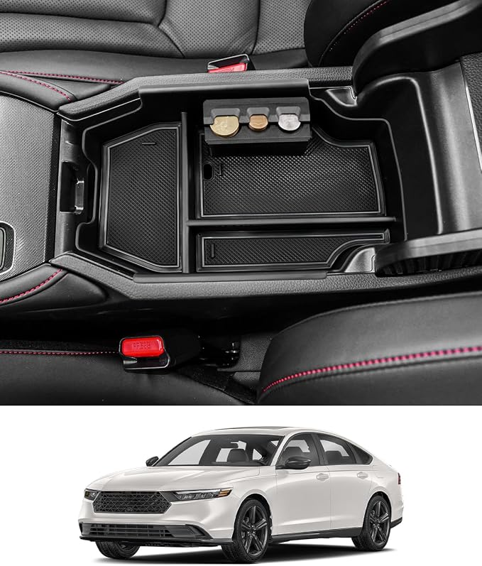 2023-2025 2026 Accord Hybrid Center Console Organizer for Honda Accord (LX/SE/EX/EX-L/Sport/Sport-L/Touring), Durable ABS Plastic Console Tray Insert 2026 Accord Accessories w/Coin Holder