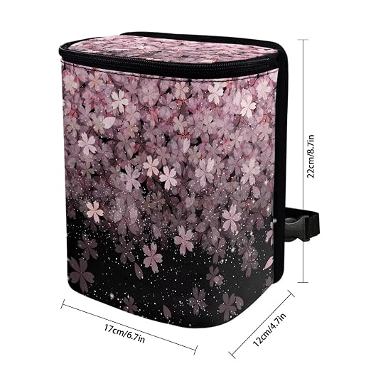 Talayituse Cherry Blossom Print Car Trash Can with Lid, Leak Proof Auto Trash Bag Hanging Vehicle Garbage Can Multipurpose Storage Container for Back Seat Road Trip