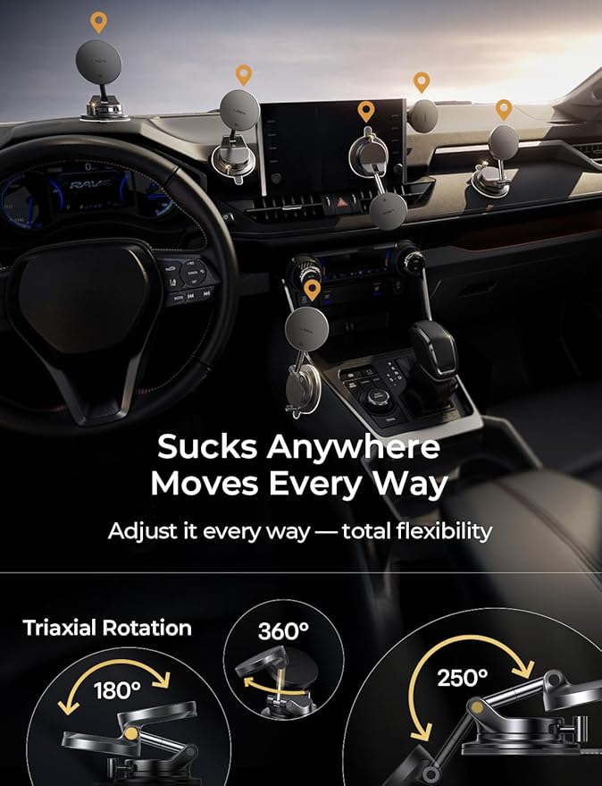 LISEN Qi2.2 25W MagSafe Car Mount Charger, Magnetic Wireless Car Charger with 54W Adapter, Magnetic Phone Holder for Car, iPhone Car Mount, Vacuum Suction Cup Phone Mount for iPhone 17 16 15 14 13 12 | [Qi2.2 25W Fast Charging] Magsafe Car Mount, [Easy...