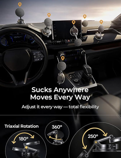 LISEN Qi2.2 25W MagSafe Car Mount Charger, Magnetic Wireless Car Charger with 54W Adapter, Magnetic Phone Holder for Car, iPhone Car Mount, Vacuum Suction Cup Phone Mount for iPhone 17 16 15 14 13 12 | [Qi2.2 25W Fast Charging] Magsafe Car Mount, [Easy...