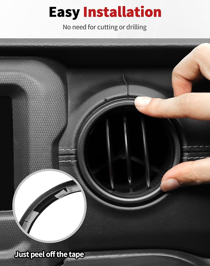 JWWY JL AC Air Vent Trim Rings & Dashboard Headlight Switch Decor Switch Knob Cover Kit Fit for 2018-2023 Jeep Wrangler JL JLU Interior Accessories, Aluminum Alloy 8PCS Black