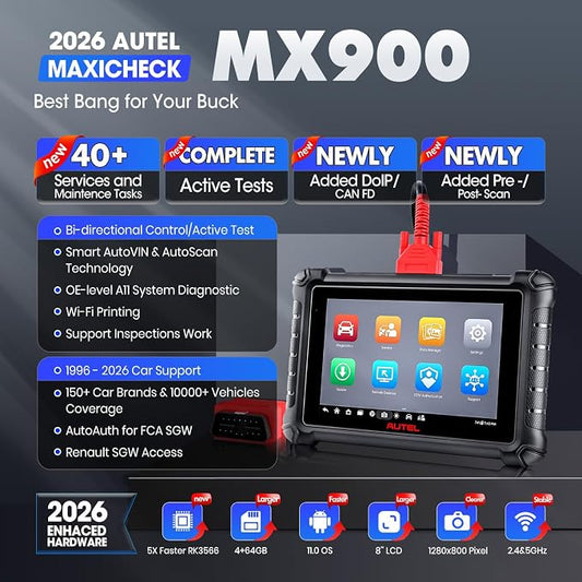Autel Scanner MaxiCheck MX900, 2026 Bidirectional OBD2 Diagnostic Scan Tool with CAN FD DOIP, 8In US Ver. of MaxiCOM MK900 MK900BT V2.0 of MK808S MK808 MK808BT MX808S, 3000+ Active Test, 40+ Service