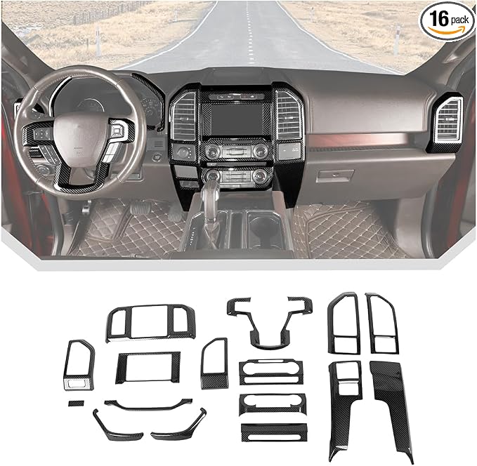 JeCar 16PCS Full Set Carbon Fiber Interior Trim Kit for 2015-2020 Ford F150