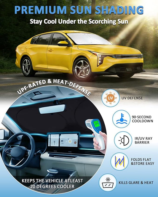 Windshield Sun Shade for Kia K4 2025–2026, Custom-Fit K4 Sun Visor Protector, 99% UV Block Heat Sun Shield, Silver Reflective Front Window Sunshade