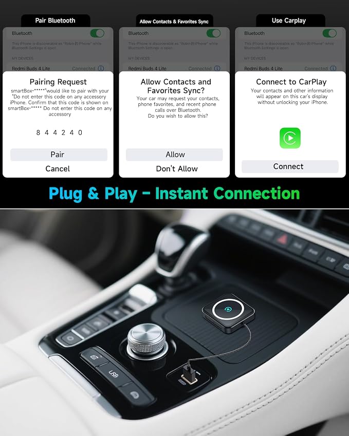 Wireless CarPlay Adapter for iPhone & Android, 2-in-1 Apple CarPlay Wireless Adapter, Plug & Play, Low Latency, USB-A/C, Converts Wired to Wireless CarPlay (iOS 10+, Android 11+)