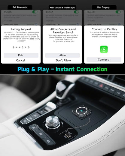 Wireless CarPlay Adapter for iPhone & Android, 2-in-1 Apple CarPlay Wireless Adapter, Plug & Play, Low Latency, USB-A/C, Converts Wired to Wireless CarPlay (iOS 10+, Android 11+)