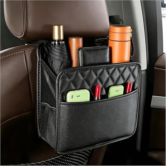 Car Seat Back Organizer, Foldable Leather Auto Backseat Hanging Storage Pocket, Multipurpose Large Capacity Seat Back Hanging Bag for Most Vehicles, Car Accessories