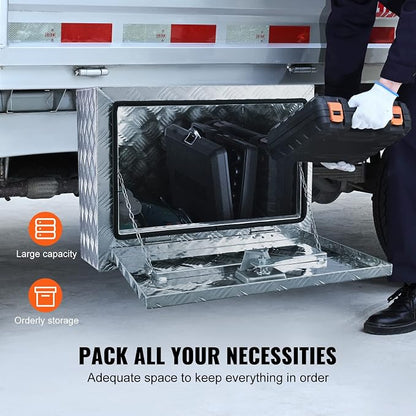 VEVOR Underbody Truck Box, 24"×17"×18" Pickup Storage Box, Heavy Duty Aluminum Diamond Plate Tool Box with Lock and Keys, Waterproof Trailer Storage Box with T-Handle Latch for Truck, Van, Trailer