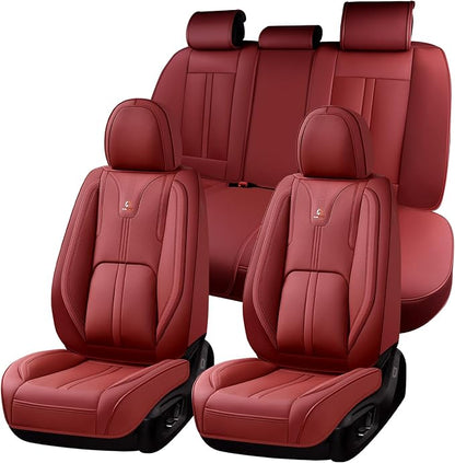 Huidasource Red Seat Covers Luxury Nappa Leather, Car Seat Covers with Velcro Adjustable, Airbag, Lumbar Support, Cooling ＆ Heating, Automotive Seat Covers Universal Fit for Most Cars SUV Trucks, Red