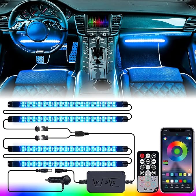 Xprite Upgraded 144LED RGB Interior Car Lights with Smart App Control/Wireless Remote Control, Music Sync Mode, DIY Mode and Multiple Scene Options, Universal for Cars Truck ATV UTV(4pcs)
